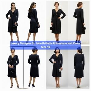 Luxury Designer St. John Paillette Rhinestone Knit Dress Size 10